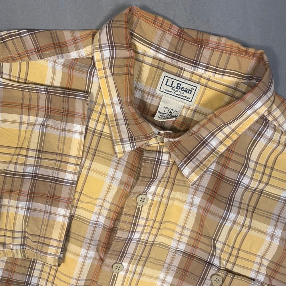 L.L.Bean Mens L-Tall Plaid Short Sleeve Button Up Shirt Casual Outdoor Gorpcore